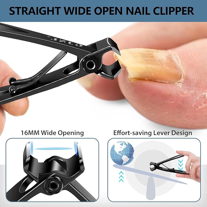 Toenail Clippers for Seniors Thick Nails - 17mm Wide Jaw Nail Clippers for Men, 37mm Heavy Duty Toe Nail Cutter, No Splash Nail Clippers w Catcher