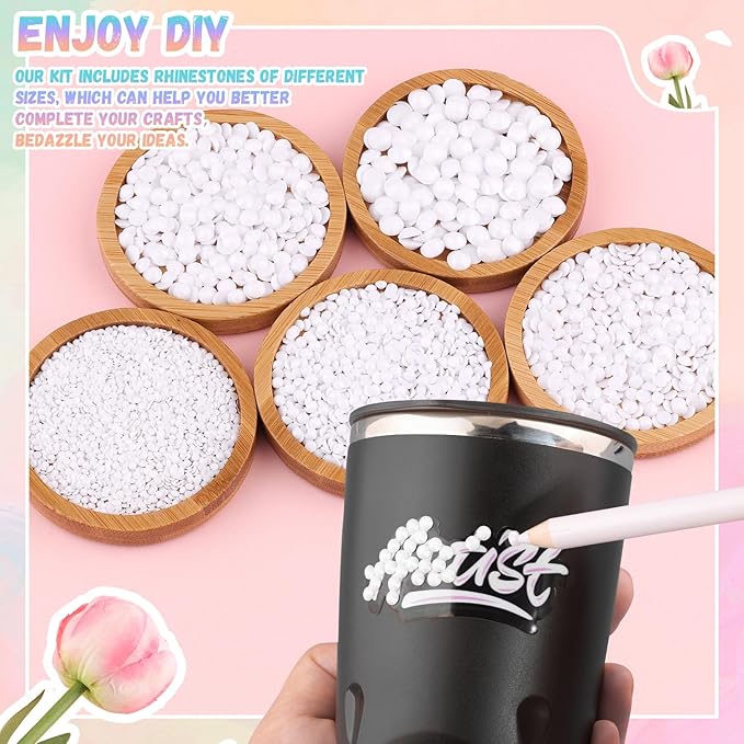 25000Pcs White Rhinestones for Bedazzling with B7000 Jewelry Glue, Non Hotfix Flatback Gems, Crystal Resin Rhinestones for Crafting Crafts Clothing Tumblers Mugs Shoes Fabric Decor Nail Art