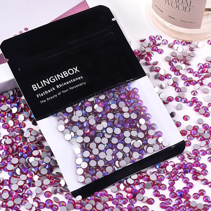 Blinginbox Glass Flatback Rhinestones Crystal Round Gems,Siam AB,SS4/1440pcs,1.4-1.6mm