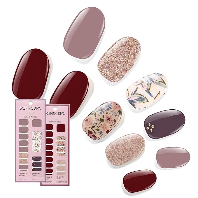 Dashing Diva Gloss Nail Strips Bundle - The Fall Florals Collection - Alpine Retreat & Wildflower - UV Free, Chip Resistant, Long Lasting Gel Stickers - Contains 2 Sets