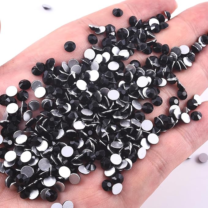 Blinginbox 288 Pieces SS30/6.4-6.6mm Flat Back Crystal Rhinestones Round Gems for Nail Art,Jet Black