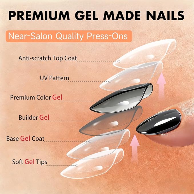 Chrome Dark Black Press on Nails Short Almond, Glazed Cute Fake Nails with Sparkle Mirror Design, Shiny Glitter Glue on Nails Stiletto, Gel Nail Press ons with Glue for Fingernail 30 Pcs