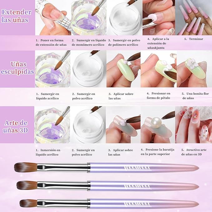 Acrylic Nail Brush Size 8, 100% Pure Kolinsky Nail Art Brush, Sturdy Handle Acrylic Powder Design Tools for Professional Manicure DIY Home Salon (8#)