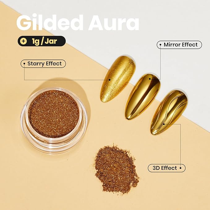 Beetles Gold Chrome Nail Powder Metallic Mirror Effect Chrome Powder for Nails Gel Polish Gold DIY Decoration Nail Manicure Nails Art Design Gift for Women