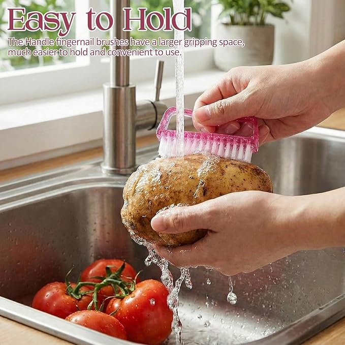 EBOOT 4 Pieces Handle Plastic Nail Brush Nail Hand Scrubbing Cleaning Brush (Pink)