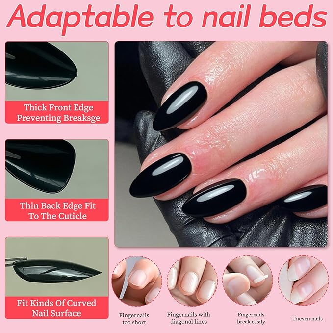 120pc Black Almond Press on Nails Short Fake Nails Press ons for Women Acrylic Nails Press on Nails&Glue Tabs, Short Black Press on Nails Almond False Nail Tip Stick on Artificial Fingernail
