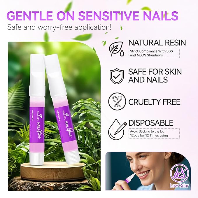 Nail Glue Tips Strong Adhesive: 12 pcs Gelike EC Super Strong for Acrylic Nails - Long Lasting Nail Glue for Press Ons - for Art Slaon Home 2g/pcs