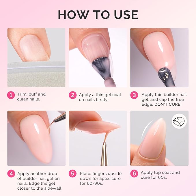 MelodySusie Builder Gel Nail Polish Set, Base Colors Nude Pink Clear 8 in 1 Nail Thickening Rubber Base Gel Polish,Soak Off UV Extension,Rhinestone Nail Glue in a Bottle Gift for Women 6 Colors