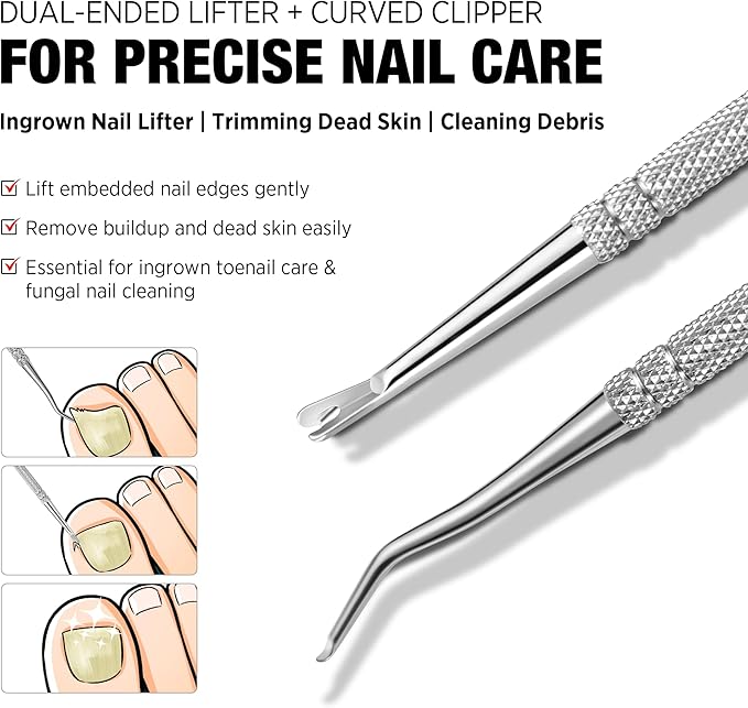 Treatonic Ingrown Toenail Clipper Removal Kit - Toenail Clippers for Thick, Fungal-Damaged, Curved Nails with Lifter & File, Long-Handle Pedicure Tools for Men, Women & Seniors
