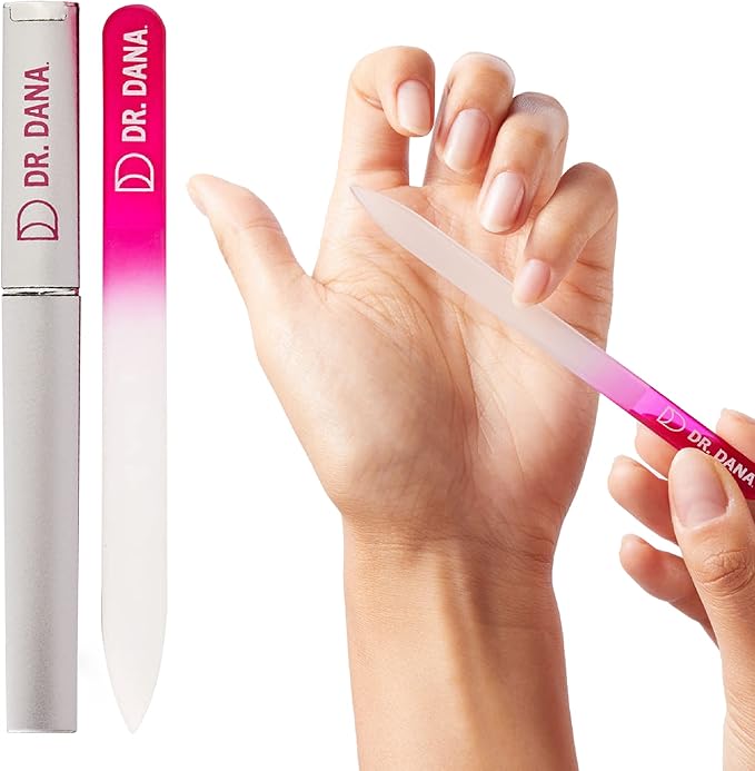 Dr. Dana Glass Nail File with Case - Premium Double-Sided Etched Crystal Nail File for Natural Nails, Protective Travel Case Included – Ideal Self Care Gift, Professional Quality by Dr. Dana