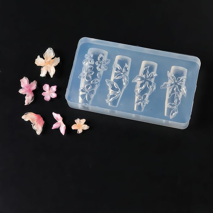 2 Pcs Flower Silicone Nail Art Molds for Women Resin Nail Design