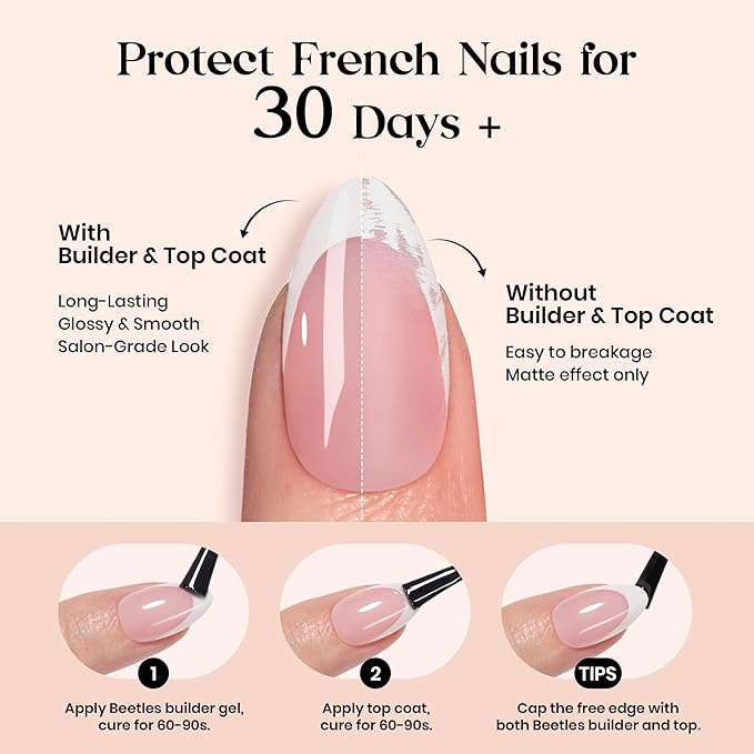 Beetles French Tip Press On Nails - Cappuccino Mousse French | 7 Colors Medium Almond Press On Nails Brown | 16 Sizes 224 Pcs Natural Salon Quality For Women