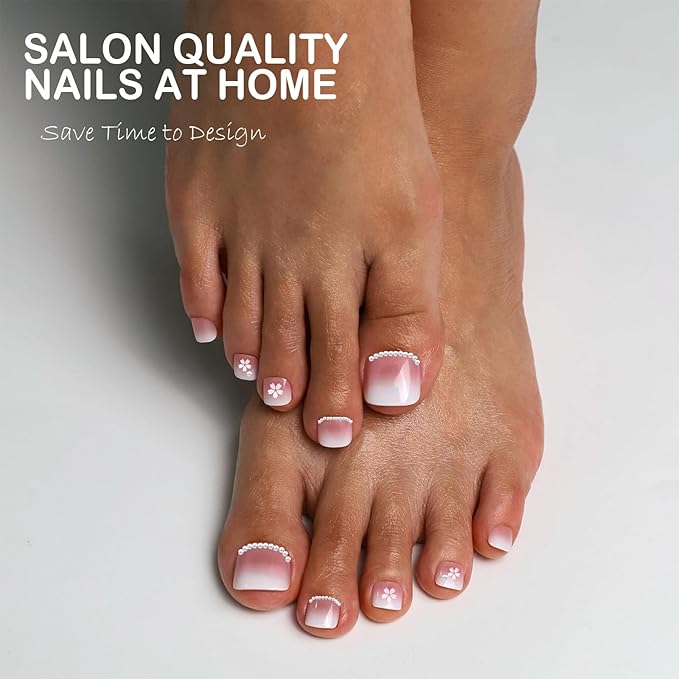 Press on Toenails Short,216Pcs Summer Pink Ombre Toenail Press Ons Square for Women,Soft Gel Toe Nail Tips, Light Weight & Fit Perfectly,Soak off Acrylic Fake Toe Nail Extensions 12 Sizes
