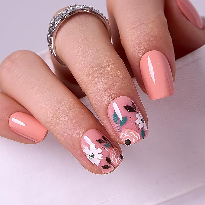 Curvlife Press On Nails - Reusable Acrylic False Nails Kit with Glue, Tabs, File - Full Cover Design (Red-Orange, 30pcs)