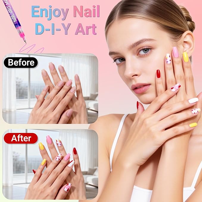 12 Colors Nail Art Pens Set, 2026 Upgrade Nail Art Markers with Portable Case, DIY Quick Dry Graffiti Pens, 3D Nail Polish Pens for Painting, Gel Nails Art Drawing Tool