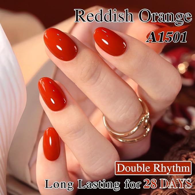 Double Rhythm 0.5 Oz Gel Nail Polish Neutral Natural Same Color Same Bottle Translucent Light Milky Pastel 15ML Manicure French Design Art DIY at Home (Red Orange-A1501)