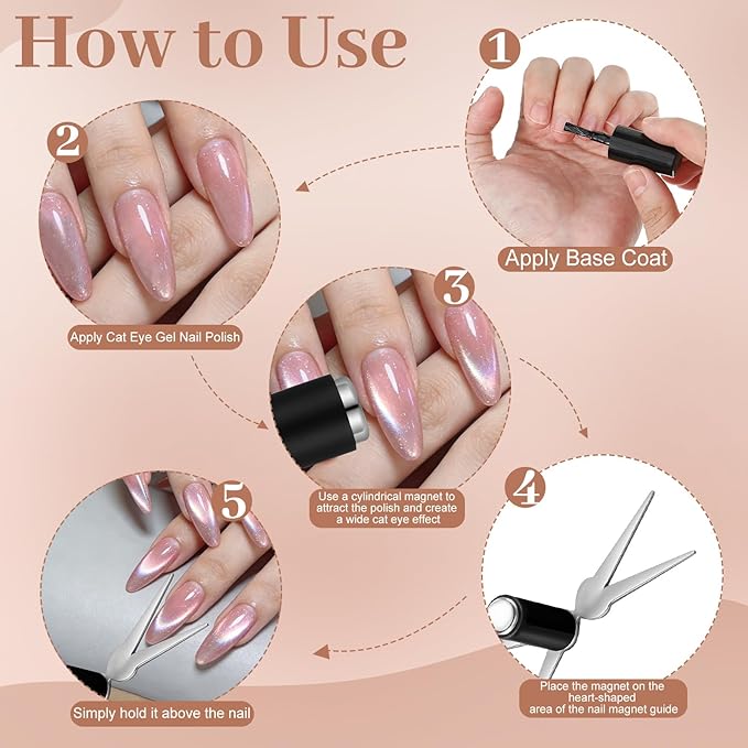 8 Pcs Cat Eye Magnet Set, Multi-Function Cat Eye Nail Magnet Tool Scissor-shaped Nail Magnet Tool for French Tip Home Salon Studio DIY