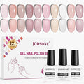 JODSONE 12 PCS Gel Nail Polish Set with Base Coat Top Coat 10 Colors White Pink Nude Jelly Gel Polish Perfect for DIY Nail Art at Home