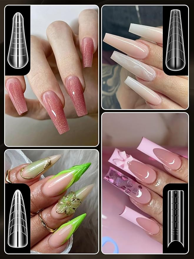 EBANKU Poly Gel Nail Forms Kit - 288PCS Reusable Dual Forms for Builder Gel, Nail Mold Kit with 2.5oz Slip Solution, Brush, File, 5PCS Clips - 12 Shapes