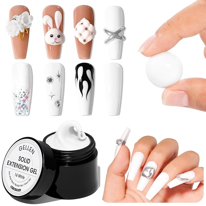 Gellen White Solid Builder Gel for Nails, White 3D Sculpting Gel for Nails, Non Sticky to Hand 3D GelNail Sculpting Molding for Carving Patterns Decoration Nail Extension