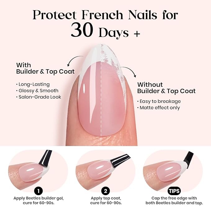 Beetles French Tips Press On Nails-210 Pcs Pink French Tip Nails Medium Almond Fake Nail Tips, Soft Gel Nails False Nails Art DIY Gift For Women