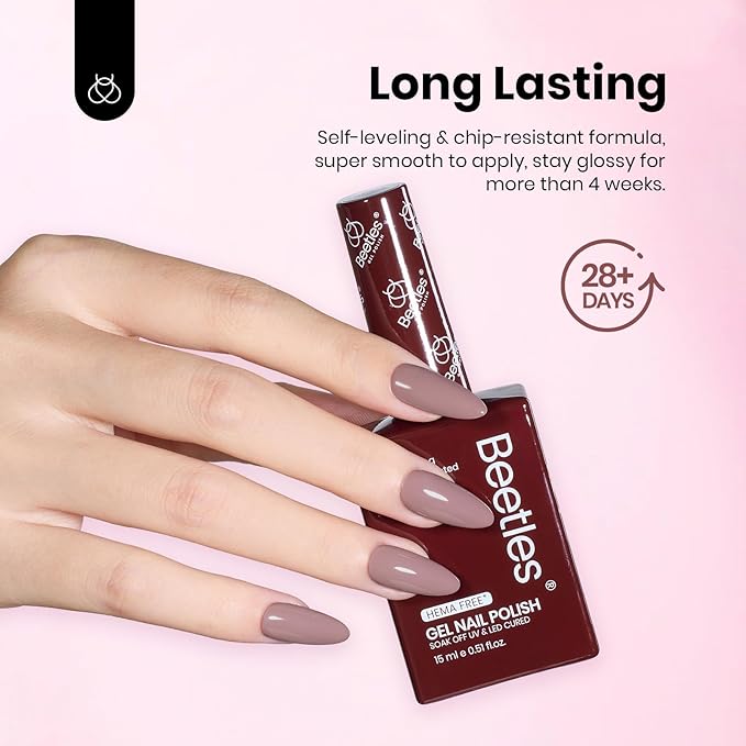 Beetles Neutral Gel Nail Polish Set – 6 Colors Hema Free Nude Pink Brown Gel Polish Kit, Same Color Bottle Gel Soak Off UV LED Nail Gel for Spring Manicure at Home or Salon