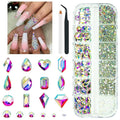 2052Pcs Crystal AB Nail Rhinestones AB Crystal Nail Charms 72 Multi Shapes Flatback Rhinestones Big Nail Art Gems +1980 Round Beads K9 Glass Stones Diamonds Jewels for Nails Faces Eyes Makeup