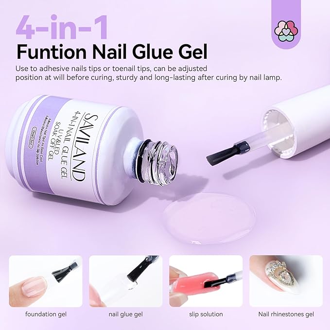 SAVILAND Gel Nail X Kit Short Square - Nail Drill Kit 500 PCS Natural False Nail Tips For Press On U V Nail Glue with Lamp Manicure Tools for Nail Extension Nail Art For Women At Home Nail Kit DIY