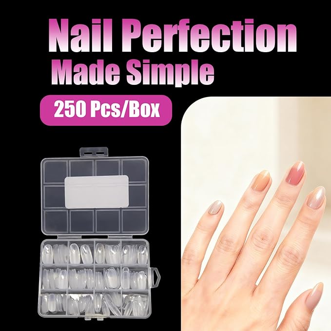 500PCS Clear Acrylic Nail Tips, 2 Shapes 10 Sizes - Half Matte Full Cover Fake Nails for DIY Manicure, Salon Professionals & Beginners - Short Almond Oval Pre-Shaped Extensions
