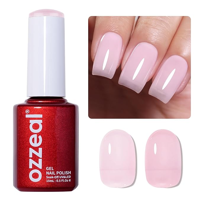 Jelly Gel Polish, Milky Pink Jelly Nail Gel Polish Translucent Spring Summer Sheer Soak off UV LED for Nail Art DIY Manicure 0.5 Fl Oz