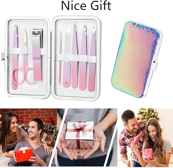 Tweezer Set, Precision Tweezers Kit for Eyebrow Facial Hair Splinter and Ingrown Hair,Travel Tweezers and Nail Clipper Set with Nail Clippers Scissor Maniucre Nail Grooming Kit Gift for Women