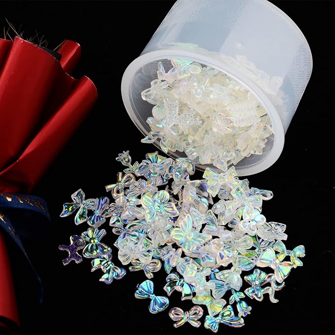 100 Pieces 3D Resin Butterfly Bear Nail Charms Rose Flower Peach Bow Snake Rabbit Animal Shaped Nail Art Rhinestones Pearls for DIY Nail Art Decoration Making Craft (Transparent AB)