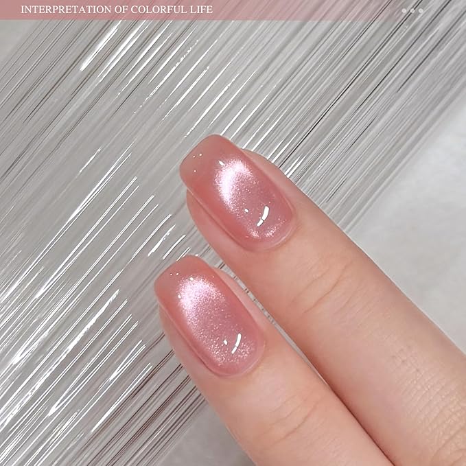 GAOY Pink Glassy Cat Eye Gel Nail Polish, 16ml Glitter Holographic Nail Polish with Magnet, Reflective Translucent UV Gel, 3303 Cotton Candy