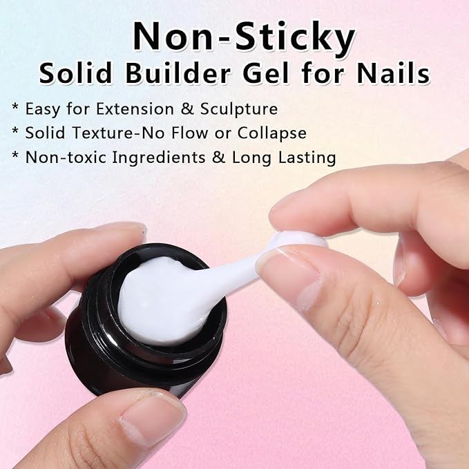2PCS White 3D Sculpting Gel Non-Stick Hand Solid Builder Hard Gel Nail Extension Glue with Silicone Pen for Carving Patterns Decoration 3D Nail Art Manicure Home DIY
