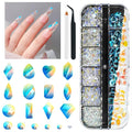 Aurora Nail Art Rhinestones Clear Moonlight Nail Charms Multi Shapes Aurora Flatback Rhinestones Big Gems Round Beads K9 Glass Crystals Diamonds Jewels for Nails Faces Makeup