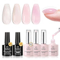 Beetles Builder Gel Set HEMA Free-Bare Mist 4 Color 7 in 1 Nail Thickening Strengthening Building Apex with Base & Top Coat for Beginner DIY Salon at Home,Jelly Builder Nail Gel,UV & LED Lamp Cured