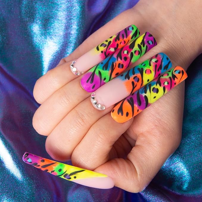 LOVFUL Press on Nails Illusion | Handmade with Full Covered Crystals | Reusable Fake Nails | Square | H123-S, pink