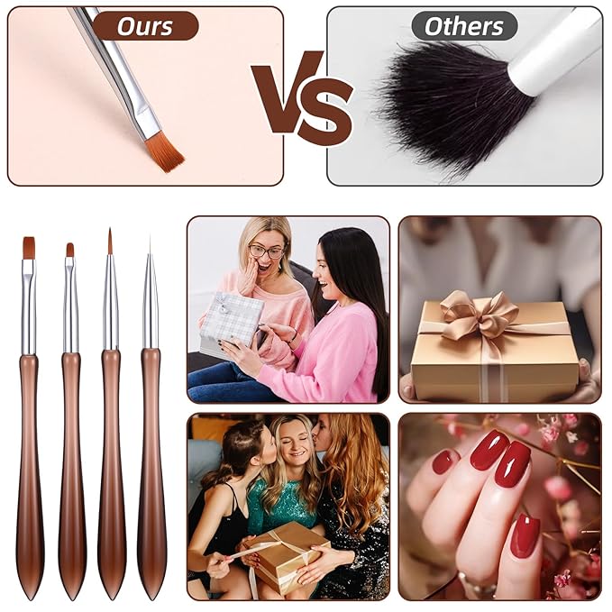 4 Pack Nail Art Brushes, Nail Design Brush Nails Art Brushes for Gel Polish Nails Drawing Pen Home Diy Manicure Dotting Pen Painting Salon Home Round Flat Brush Tools