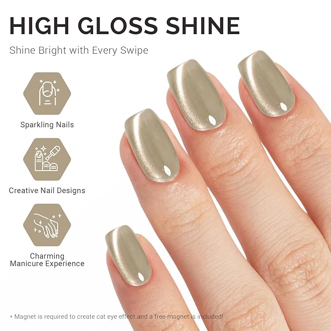 MelodySusie Silky Cat Eye Gel Nail Polish, Beige Nude Glitter Holographic Magnetic Nail Polish with Magnet, 0.5 Fl Oz UV Nail Polish for Nail Art Manicure Salon DIY at Home B5403