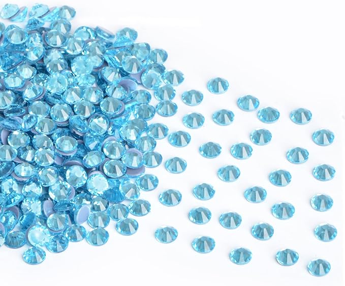 2880 Pieces SS4 Aquamarine Hotfix Rhinestones Flatback Round Crystal Glass Rhinestones Gems for Crafts Nail Face Art Clothes Shoes Bags DIY
