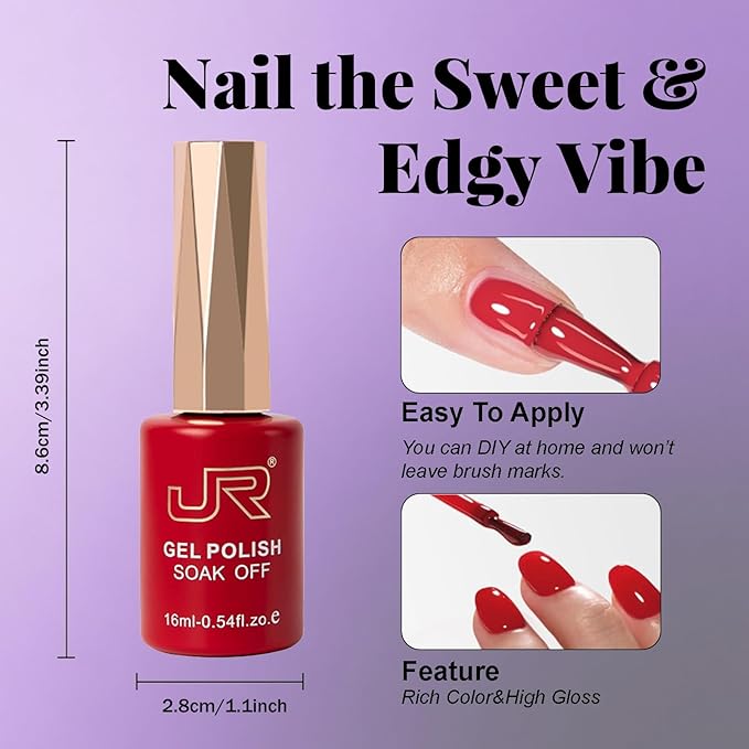 JR Purple Gel Nail Polish Set, 16ml Full Size Bottle 6 Colors Purple 9D Cateye Glitter Nail Gel Polish Gift Soak Off Led Nail Art Kit Salon DIY Colorful Bottle H Set