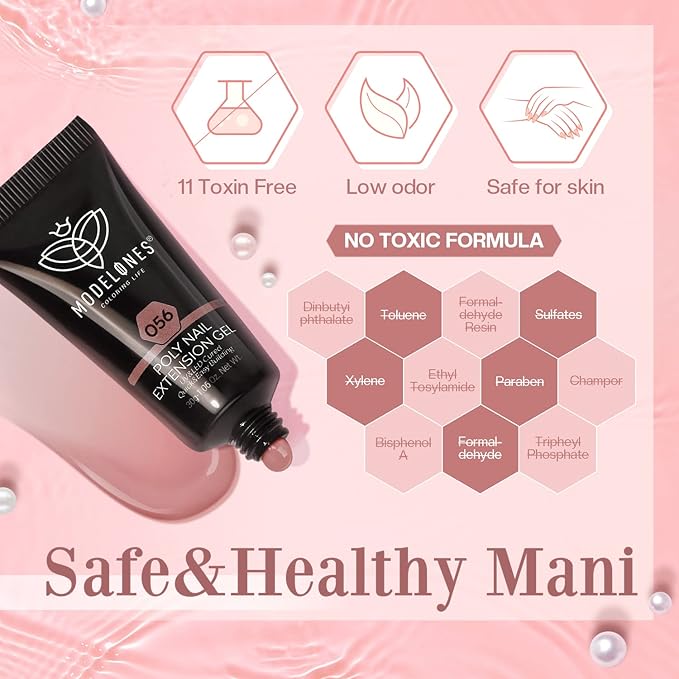 Modelones Poly Nail Gel Kit 30ml 2PCS Clear Brown Colors with Slip Solution Extension Builder Enhancement Professional Starter Kit Nail Technician Manicure DIY