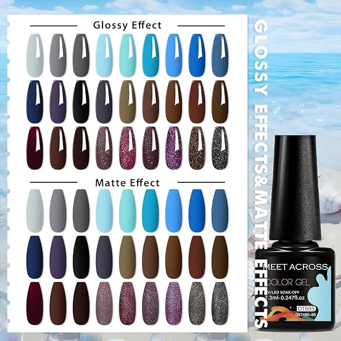 MEET ACROSS 30pcs Gel Nail Polish Set,Soak Off UV LED Lamp Gel Nail Polish Kit,Fashion Shimmer Nail Art Design Gifts for Women Manicure Salon (Cool Color Series)