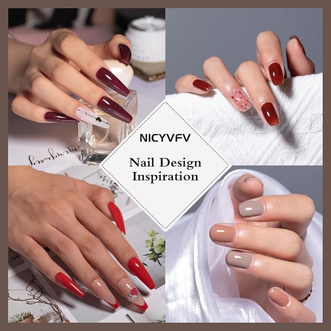 20 PCS Gel Nail Set, 15 Colors Gel Polish Set Dark Red Brown Grey Shades, with Gold Silver Glitter and Glossy Matte Top Coat, Base Coat, for Women Gift Kit