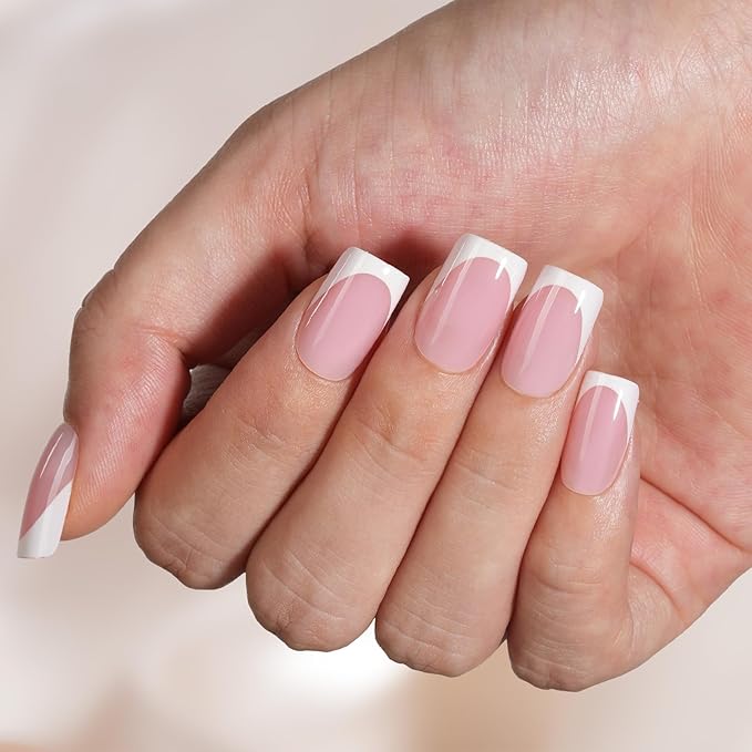 Vansiho Pink French Gel Nail Tips, 150Pcs Short Square Soft Gel Nail Tips, French Tips Press on Nails, Fake Nails for Nail Art DIY 15 Sizes
