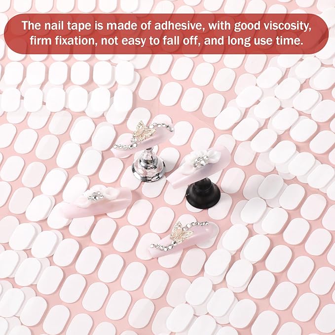 TIESOME 600 PCS False Tip Double Sided Adhesive Tapes, White Pre-Cut Nail Display Strips Press on Adhesive Tabs Nail Art Glue Stickers for Nails Art Holder Nails Display Book