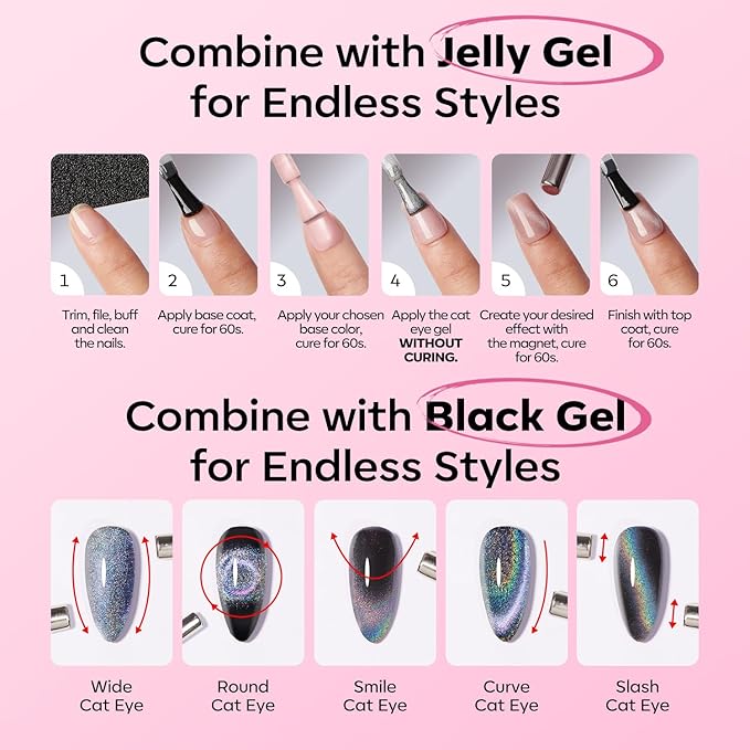 modelones Pink Cat Eye Gel Polish Slik Glitter Holographic Jelly Glass Cat Eye Light Rose Shimmer Reflective Translucent U v Gel Magnetic Valentine Nail Polish 15 ML