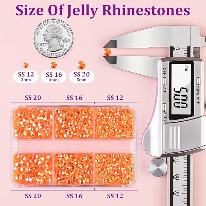 Resin Jelly Rhinestones for Crafting with B7000 Jewelry Glue, 1 Box Orange AB Flatback Crystals with 2Pcs 10ml Glue, Bedazzling Non Hotfix Gems for DIY Tumblers Clothing Shoes Manicure