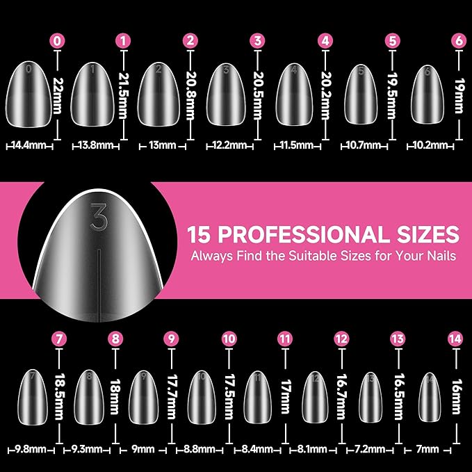 UNA GELLA Short Almond Nail Tips, 312Pcs Pre-file Inner & Full Matte Surface Short Almond Nail Tips, 15 Sizes No C Curve Soft Acrylic False Nails for Nail Extension