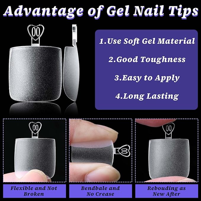 LoveOurHome 320pc Fake Toenails Tip Soft Gel Toe Nail Tips Clear Press on Toenails Short Square Fake Nail for Toes, 16 Sizes Feet False Toenail Clear Toes Nail Tips for Gel/Acrylic Toenail Extension